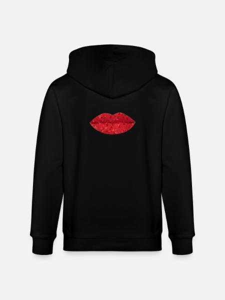 Intense Red Geometric Lips - Stanley/Stella CULTIVATOR  Unisex Organic Hooded Jacket - black