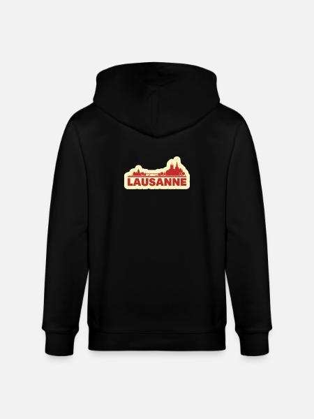 Lausanne Skyline Retro - Stanley/Stella CULTIVATOR Unisex Organic Hooded Jacket - black