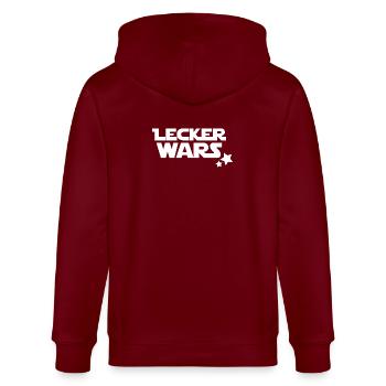 lecker wars - Stanley/Stella Unisex Bio-Kapuzenjacke CULTIVATOR  - Burgunderrot - Hinten - Anna (173cm)