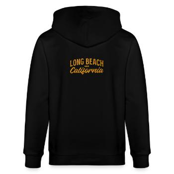 Long Beach California Retro Logo - Stanley/Stella Unisex Bio-Kapuzenjacke CULTIVATOR  - Schwarz - Hinten - Anna (173cm)