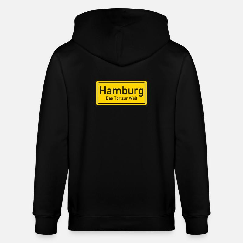 Hamburger Ortsschild Deutschland - Stanley/Stella Unisex Bio-Kapuzenjacke CULTIVATOR - Schwarz