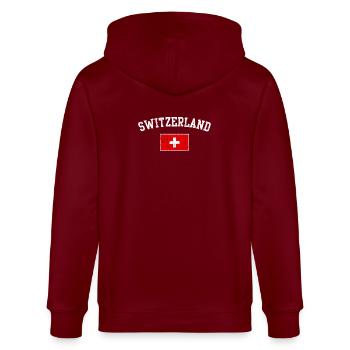Schweizer Flaggenbogentypografie - Stanley/Stella Unisex Bio-Kapuzenjacke CULTIVATOR  - Burgunderrot - Hinten - Anna (173cm)