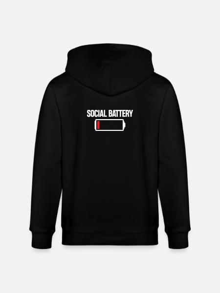 Social Battery Icon Tee - Stanley/Stella CULTIVATOR  Unisex Organic Hooded Jacket - black