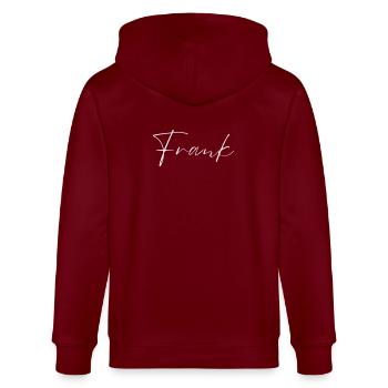 Frank Name T-Shirt Gift for Men - Stanley/Stella CULTIVATOR  Unisex Organic Hooded Jacket - burgundy - Back - Anna (173cm)