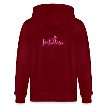 Liebelein - Wortschätze - vergessene Wörter - Stanley/Stella Unisex Bio-Kapuzenjacke CULTIVATOR  - Burgunderrot - Hinten - Anna (173cm)