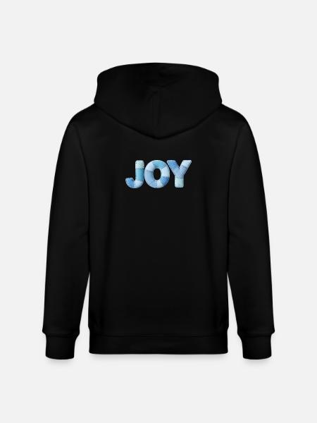 Blue Patchwork Joy Lettering - Stanley/Stella CULTIVATOR Unisex Organic Hooded Jacket - black
