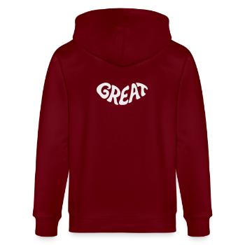 Great, Großartig Bubbel-Wortdesign - Stanley/Stella Unisex Bio-Kapuzenjacke CULTIVATOR  - Burgunderrot - Hinten - Anna (173cm)