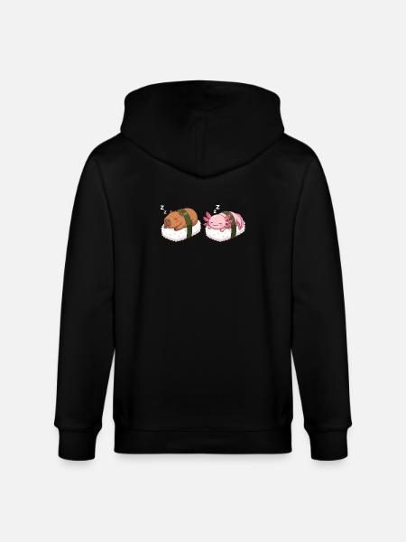 Kawaii Sushi Capybara & Axolotl Cute Sleeping - Stanley/Stella CULTIVATOR Unisex Organic Hooded Jacket - black