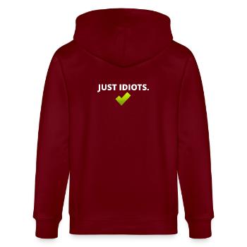 Just Idiots - Stanley/Stella Unisex Bio-Kapuzenjacke CULTIVATOR  - Burgunderrot - Hinten - Anna (173cm)