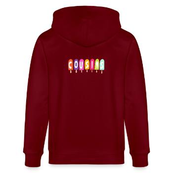 Cousins – Eis am Stiel - Stanley/Stella Unisex Bio-Kapuzenjacke CULTIVATOR  - Burgunderrot - Hinten - Anna (173cm)