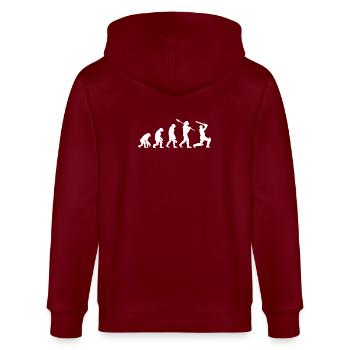 Cricket Evolution Spieler Silhouette Lustiger Sport - Stanley/Stella Unisex Bio-Kapuzenjacke CULTIVATOR  - Burgunderrot - Hinten - Anna (173cm)