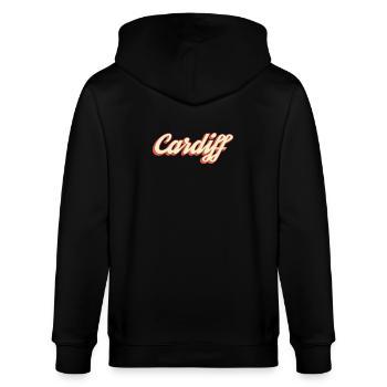 Cardiff Retro Script Logo - Stanley/Stella Unisex Bio-Kapuzenjacke CULTIVATOR  - Schwarz - Hinten - Anna (173cm)