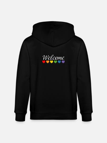 Rainbow Hearts Welcome white - Stanley/Stella CULTIVATOR Unisex Organic Hooded Jacket - black
