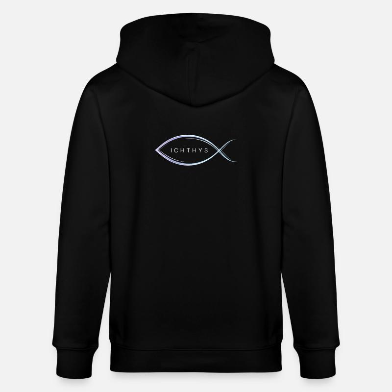 Ichthys - Motif poisson aux lignes élégantes - Veste à capuche bio CULTIVATOR Stanley/Stella Unisexe - noir