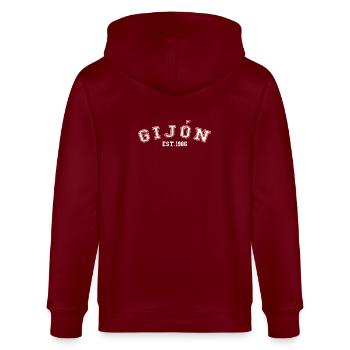 Gijón fondée en 1986 - Veste à capuche bio CULTIVATOR Stanley/Stella Unisexe - bordeaux - Dos - Anna (173cm)