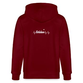 Sölden Heartbeat – Gletscherfeeling & Höhenmeter - Stanley/Stella Unisex Bio-Kapuzenjacke CULTIVATOR  - Burgunderrot - Hinten - Anna (173cm)