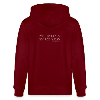 Koordinaten Philadelphia Pennsylvania - Stanley/Stella Unisex Bio-Kapuzenjacke CULTIVATOR  - Burgunderrot - Hinten - Anna (173cm)