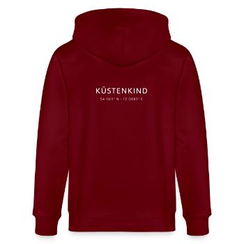 COASTAL KID Shirt with Coordinates – Minimal Coastal - Stanley/Stella CULTIVATOR  Unisex Organic Hooded Jacket - burgundy - Back - Anna (173cm)