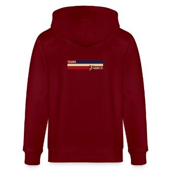 France - Toulon - Frankreich - Flagge - Streifen - Stanley/Stella Unisex Bio-Kapuzenjacke CULTIVATOR  - Burgunderrot - Hinten - Anna (173cm)