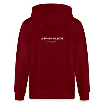 Je suis en réunion humour bureau - Veste à capuche bio CULTIVATOR Stanley/Stella Unisexe - bordeaux - Dos - Anna (173cm)