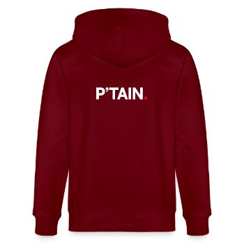 P'TAIN | Minimalist humor reaction - Stanley/Stella CULTIVATOR  Unisex Organic Hooded Jacket - burgundy - Back - Anna (173cm)