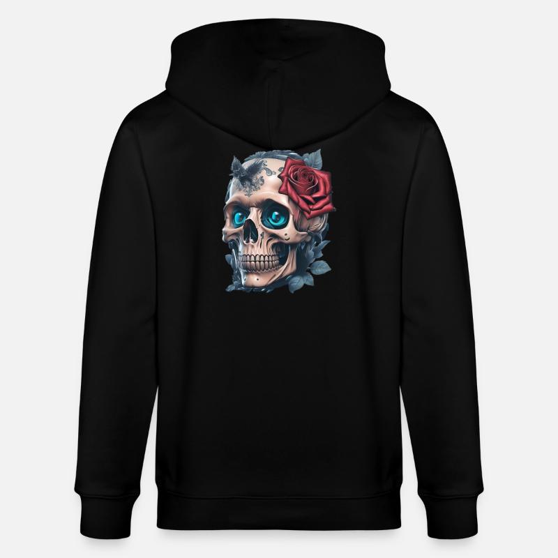 Crâne avec des roses - Veste à capuche bio CULTIVATOR Stanley/Stella Unisexe - noir
