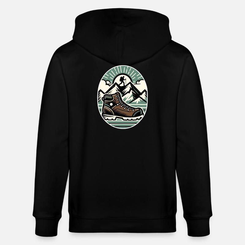 Drawing Hiker Bergwanderschuh - Stanley/Stella Unisex Bio-Kapuzenjacke CULTIVATOR  - Schwarz