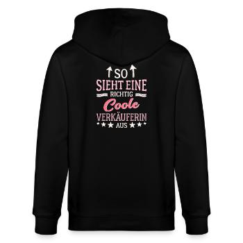 So sieht eine coole Verkäuferin aus Händlerin - Stanley/Stella Unisex Bio-Kapuzenjacke CULTIVATOR  - Schwarz - Hinten - Anna (173cm)