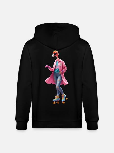 Roller skating Flamingo - Stanley/Stella CULTIVATOR  Unisex Organic Hooded Jacket - black
