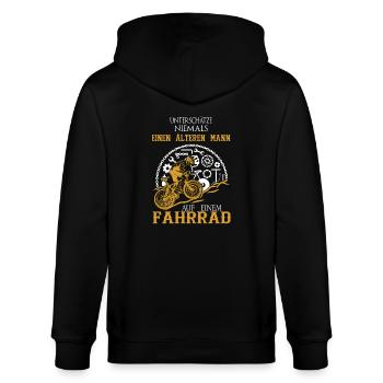 Alter Mann Fahrrad - Stanley/Stella Unisex Bio-Kapuzenjacke CULTIVATOR  - Schwarz - Hinten - Anna (173cm)