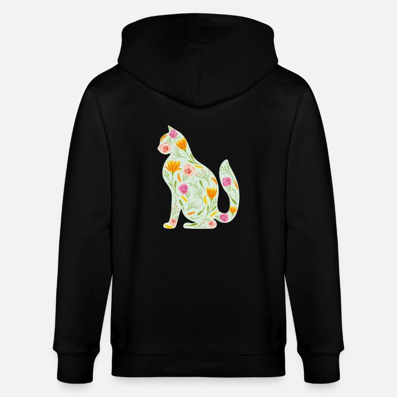 Chat floral - Veste à capuche bio CULTIVATOR Stanley/Stella Unisexe - noir