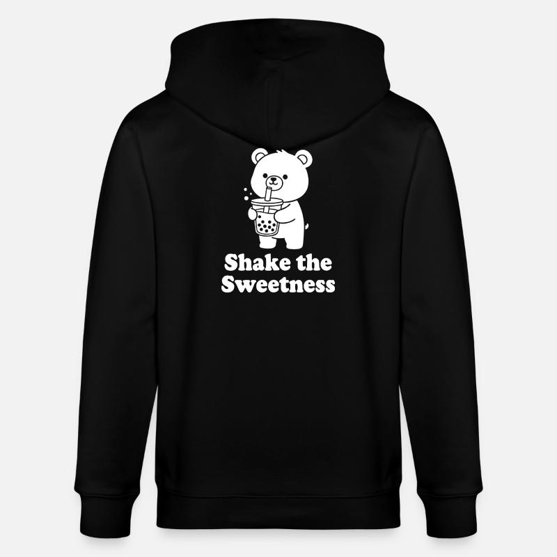 Cuddly Bear with Bubble Tea - Stanley/Stella CULTIVATOR  Unisex Organic Hooded Jacket - black