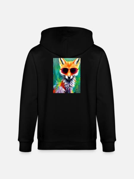 Neon fox with red sunglasses - Stanley/Stella CULTIVATOR  Unisex Organic Hooded Jacket - black