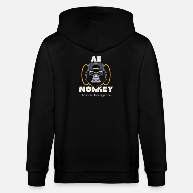 Artful Monkey with AI Theme - Stanley/Stella CULTIVATOR Unisex Organic Hooded Jacket - black