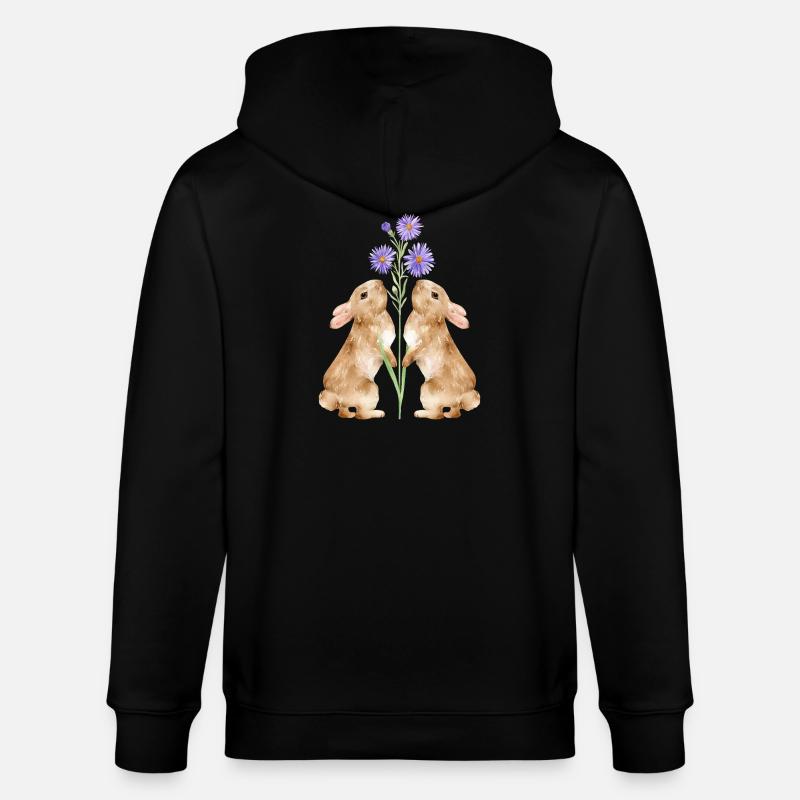 Zwei süße Hasen mit Blumen - Stanley/Stella Unisex Bio-Kapuzenjacke CULTIVATOR  - Schwarz