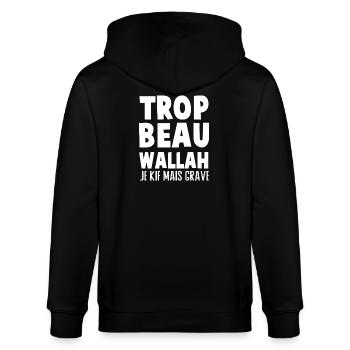 T-shirt humour homme : Trop beau wallah - Veste à capuche bio CULTIVATOR Stanley/Stella Unisexe - noir - Dos - Anna (173cm)