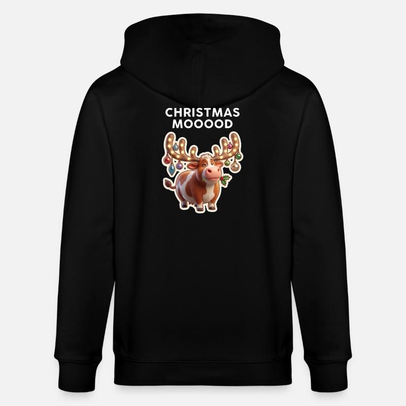 Weihnachtskuh mit Leuchtornamenten - Stanley/Stella Unisex Bio-Kapuzenjacke CULTIVATOR  - Schwarz