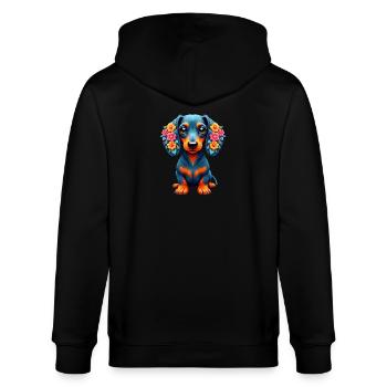 Dackel Dachshund Tekel - Stanley/Stella Unisex Bio-Kapuzenjacke CULTIVATOR  - Schwarz - Hinten - Anna (173cm)