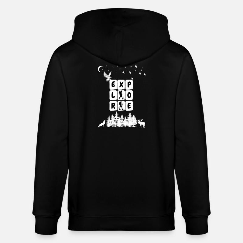 Explore Camping Graphic - Stanley/Stella CULTIVATOR  Unisex Organic Hooded Jacket - black