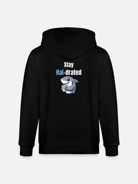 Shark-drated | Funny cartoon shark with drink - Stanley/Stella CULTIVATOR  Unisex Organic Hooded Jacket - black