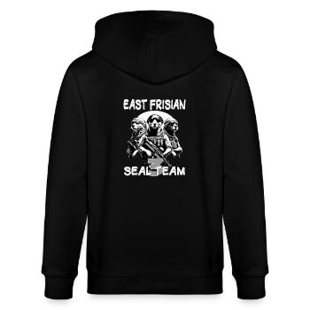 Ostfriesland Spezialeinheit, lustiges Seal Team - Stanley/Stella Unisex Bio-Kapuzenjacke CULTIVATOR  - Schwarz - Hinten - Anna (173cm)