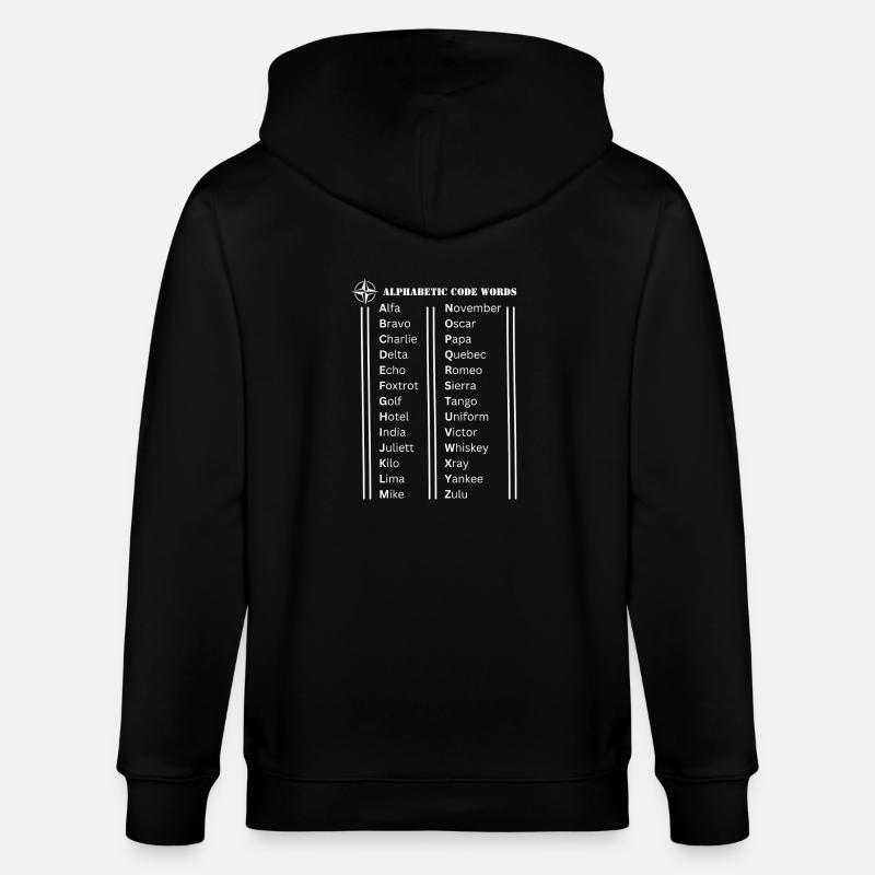 Alphabetische Codewörter - Stanley/Stella Unisex Bio-Kapuzenjacke CULTIVATOR  - Schwarz