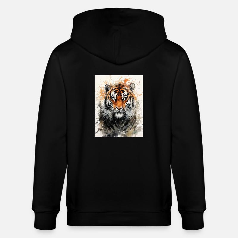 Tigre à l’aquarelle - Veste à capuche bio CULTIVATOR Stanley/Stella Unisexe - noir