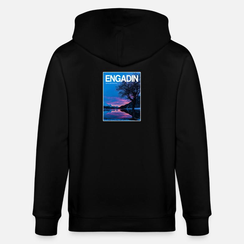 Engadin Seenlandschaft Abendlicht - Stanley/Stella Unisex Bio-Kapuzenjacke CULTIVATOR  - Schwarz