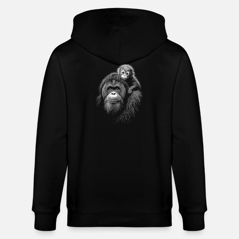 Orangutan Mutter mit Jungem Silhouette - Stanley/Stella Unisex Bio-Kapuzenjacke CULTIVATOR  - Schwarz