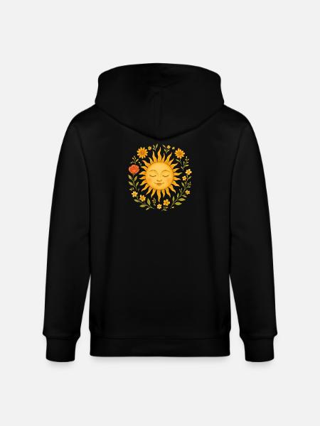 Boho Sun with Wildflowers - Stanley/Stella CULTIVATOR Unisex Organic Hooded Jacket - black