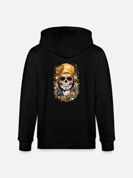 Golden Sugar Skull - Stanley/Stella CULTIVATOR Unisex Organic Hooded Jacket - black