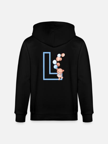 Blue Letter L Bear - Stanley/Stella CULTIVATOR  Unisex Organic Hooded Jacket - black