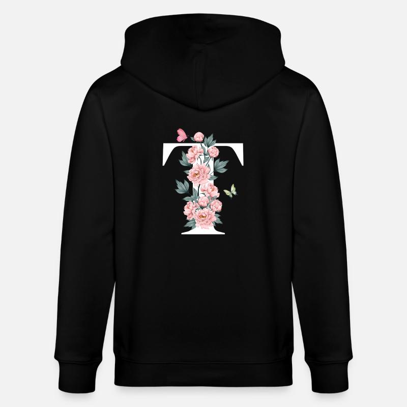 Buchstabe t Rosa Blumen - Stanley/Stella Unisex Bio-Kapuzenjacke CULTIVATOR  - Schwarz