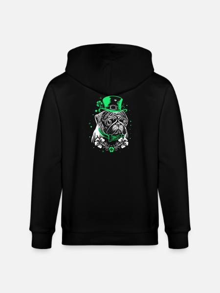 Pug with St Patrick's Day Hat - Stanley/Stella CULTIVATOR Unisex Organic Hooded Jacket - black